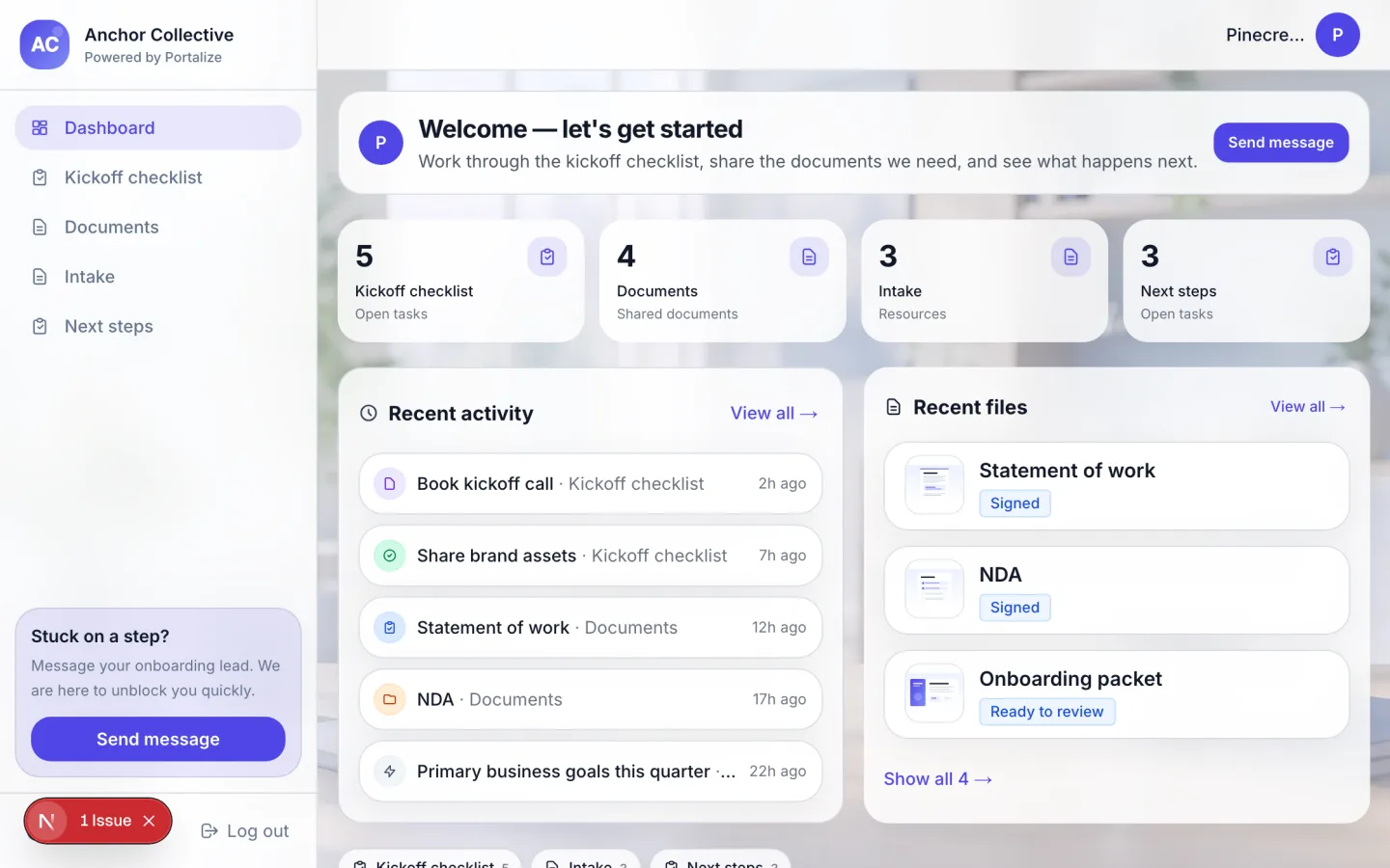 Client Onboarding Portal client portal preview