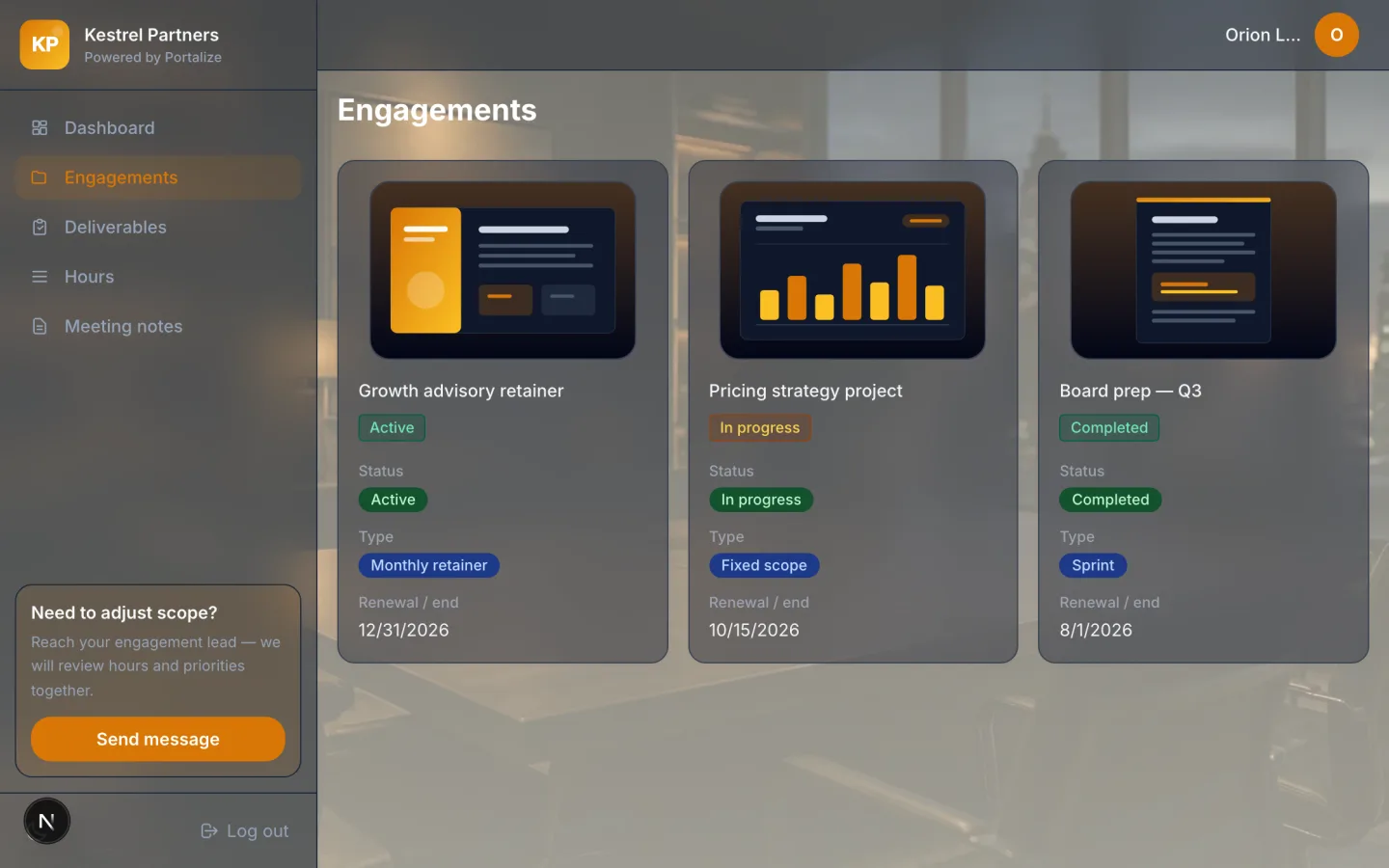 Consulting & Retainer Portal client portal preview