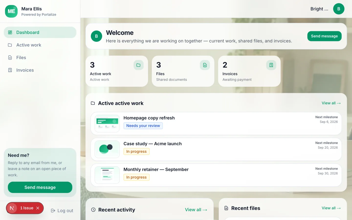 Freelancer Client Portal client portal preview