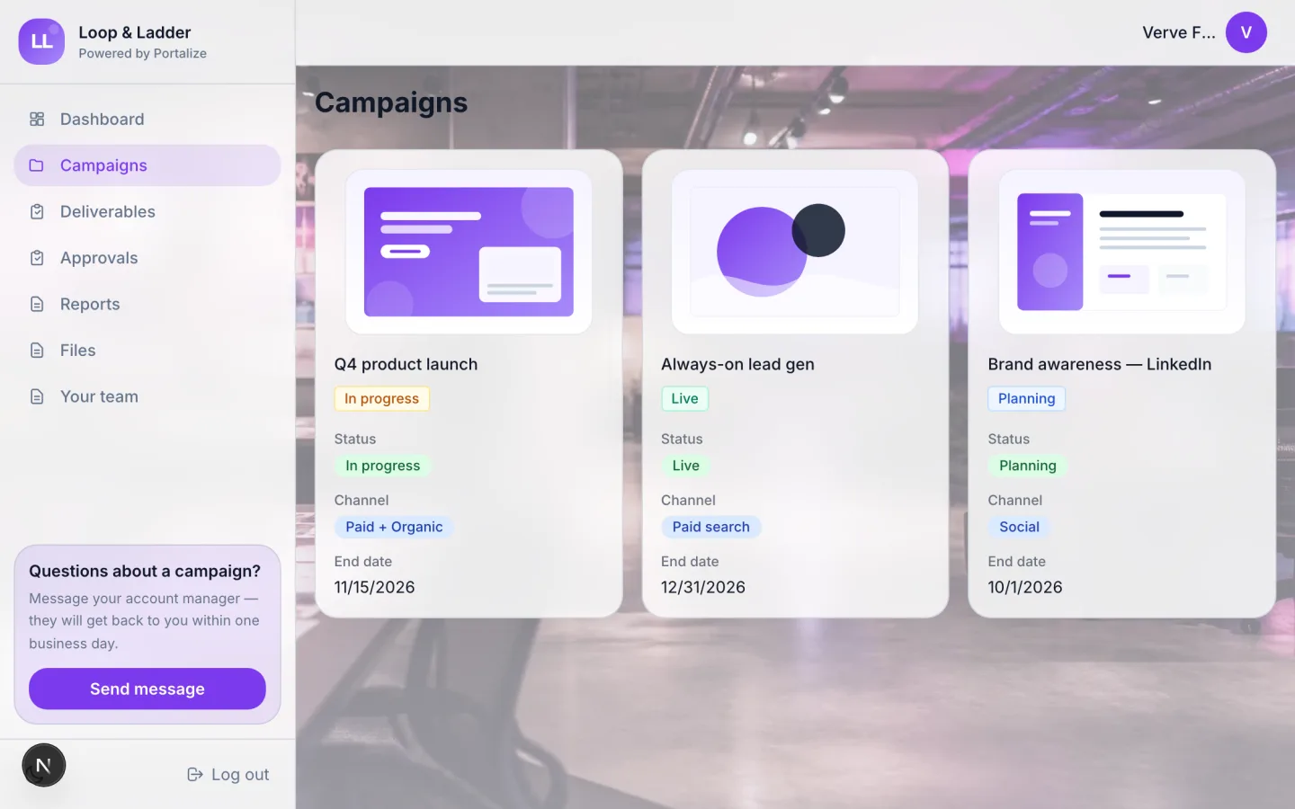 Marketing Agency Portal client portal preview
