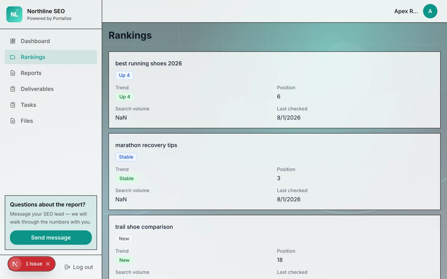 SEO Reporting Portal client portal preview